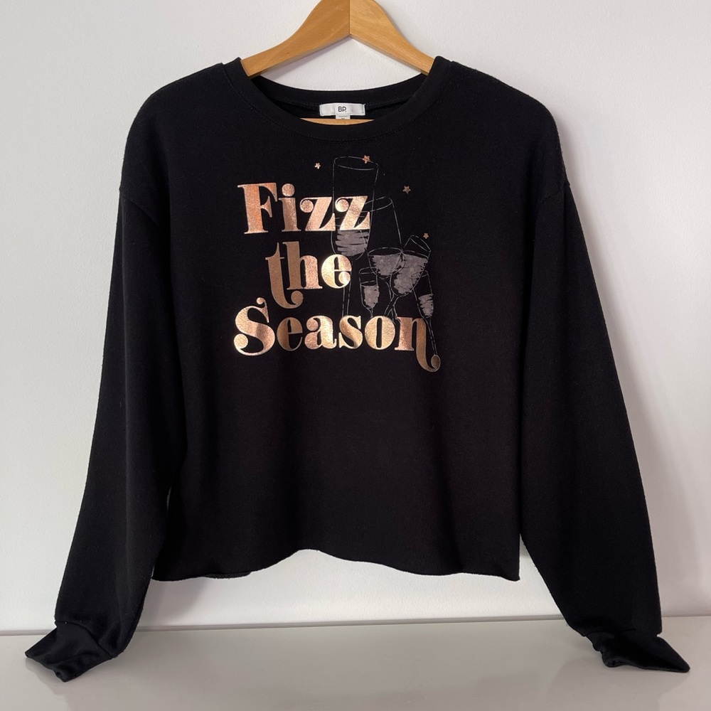 HP! BP. Fizz The Season Raw Hem Sweatshirt Women’s Size Medium - Picture 2 of 11